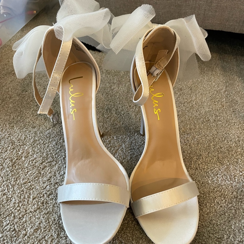 White Heels With Bow on Back